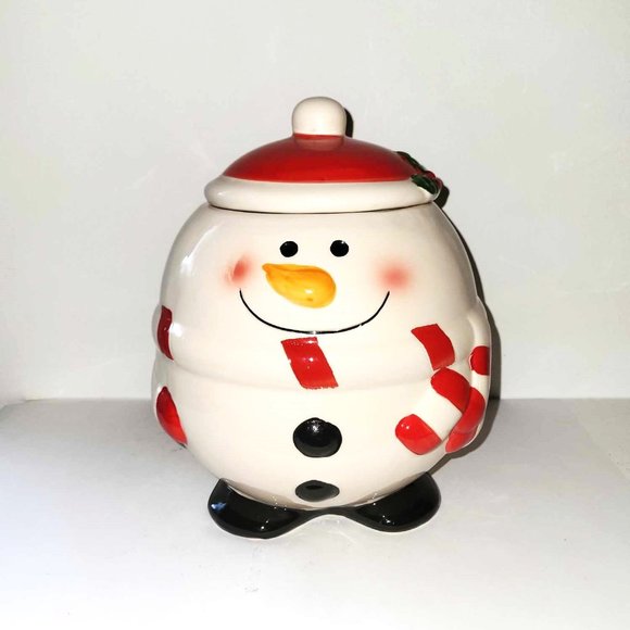 Roly Poly Ceramic Snowman Cookie Jar Tii Collections  9-1/2 Inch - Picture 1 of 10